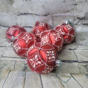 Vickerman Design Christmas Ornaments Set Of Six 4” Red Silver Flocked